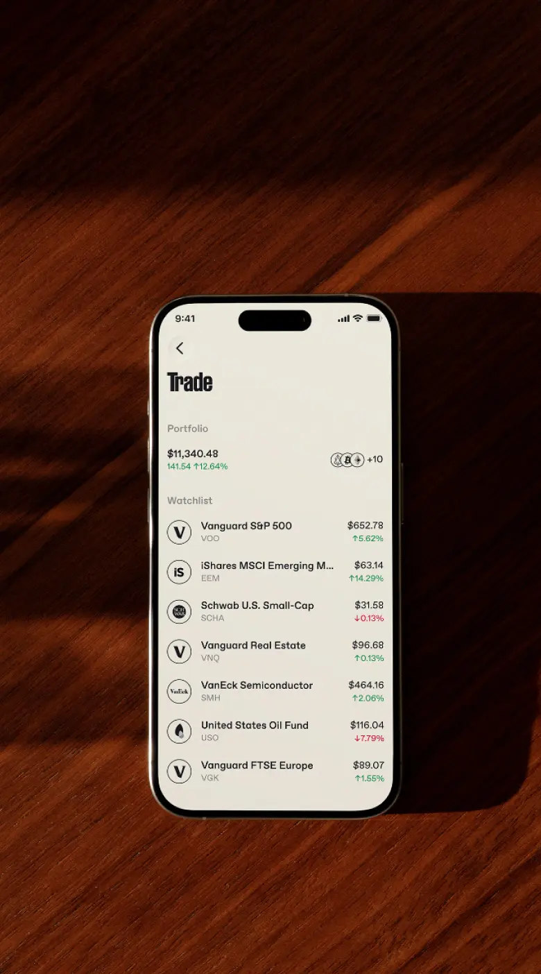 Deposit fiat or stablecoins. Access ETFs 24/7.